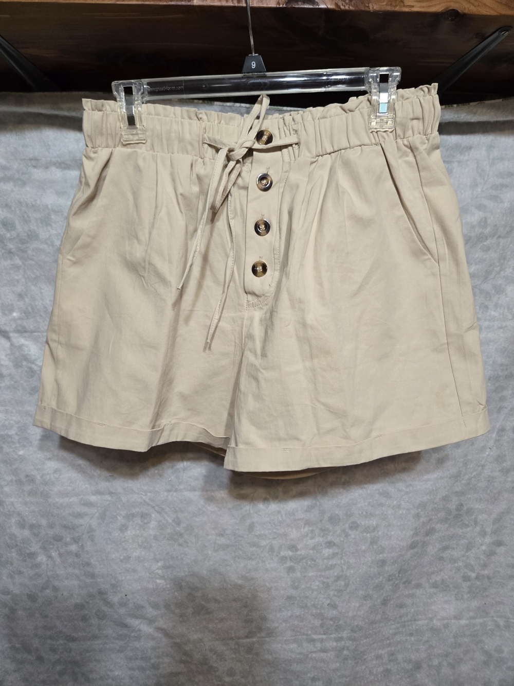 High-Waist Paperbag Shorts with Button Front - Cream